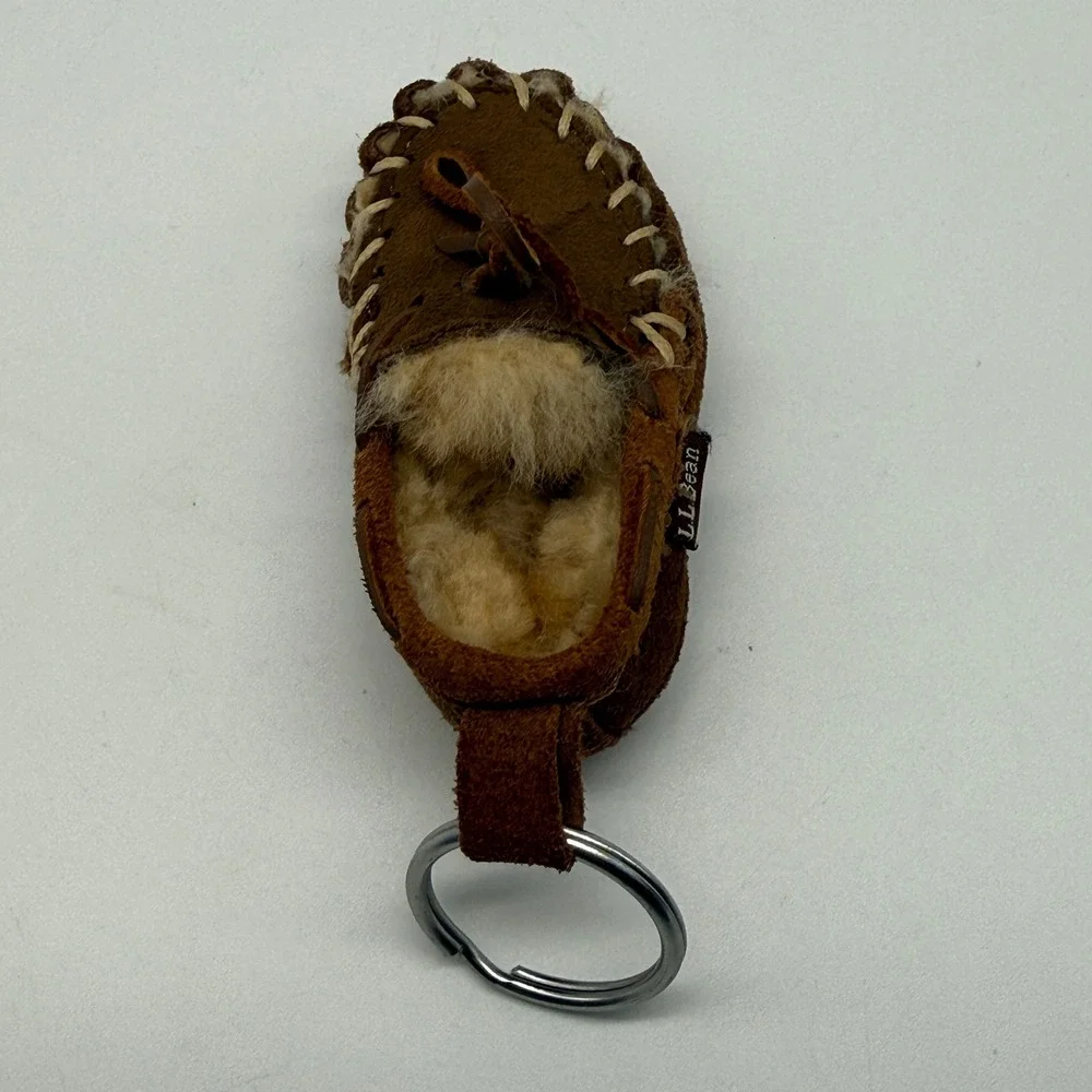 Vintage LL Bean Moccasin Keychain Brown Suede Shearling Mini Slipper Charm